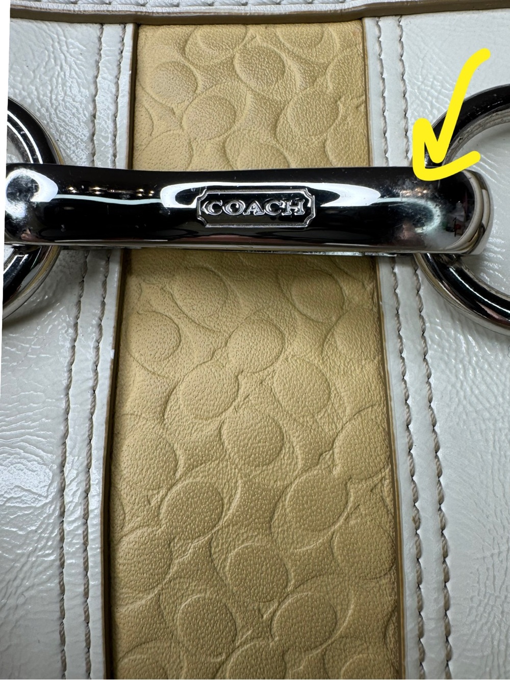 Coach Hampton Optic C Signature Stripe Yellow White Double Handle Shoulder Bag - Picture 3 of 15